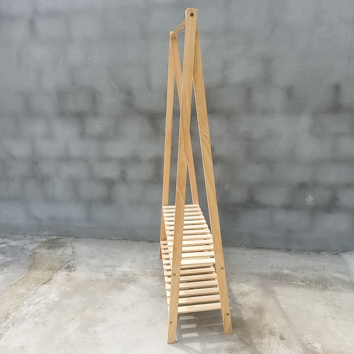 Kệ treo quần áo chữ A 2 tầng gỗ thông màu trắng cao cấp, cao 150cm, chống mối mọt. Kệ gỗ decor homstay, khách sạn
