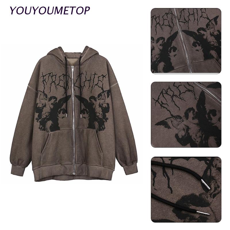 Áo Khoác Hoodie Tay Dài In Hình Thiên Thần Phong Cách Punk Thời Trang Cho Nữ