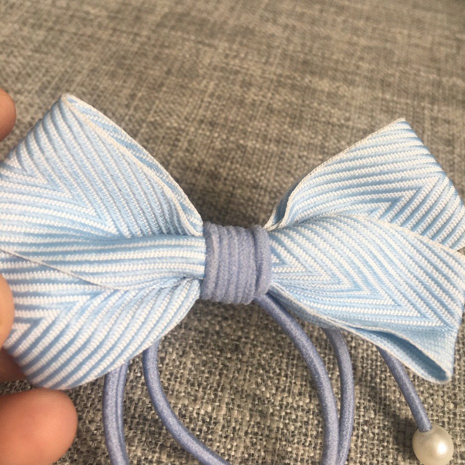 Dây buộc tóc cột tóc nơ vải sọc loại to cứng kèm hạt trai cho bạn gái