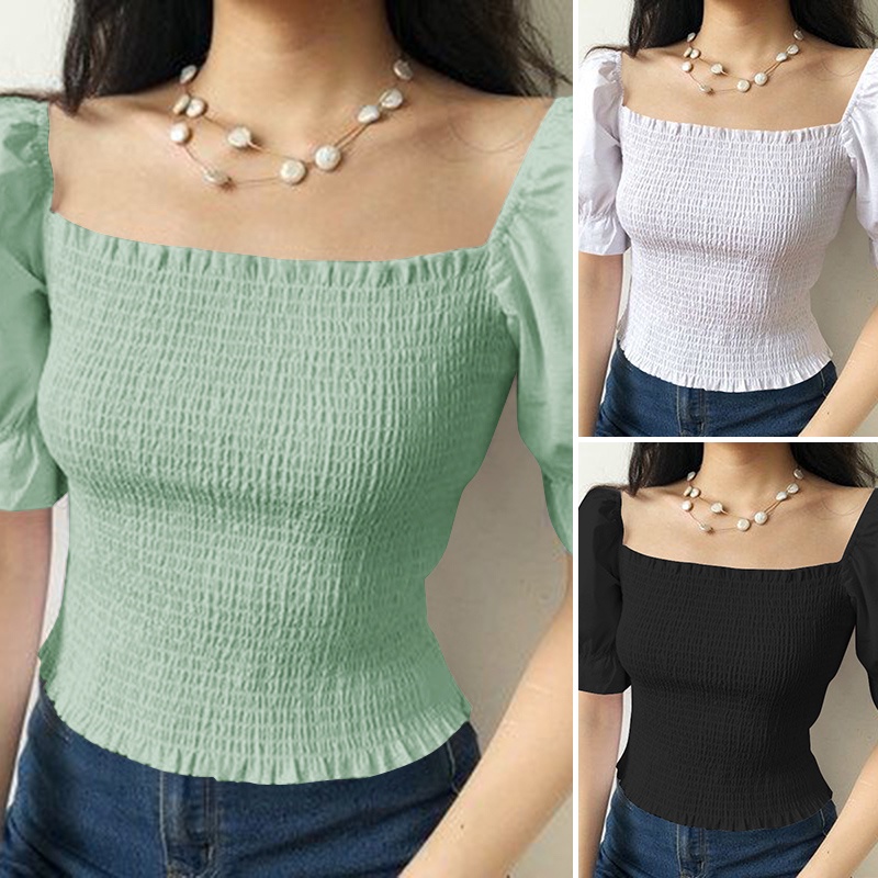 ZANZEA Áo Kiểu Tay Phồng Cổ Vuông Phong Cách Hàn Quốc Đơn Giản Thời Trang Cho Nữ