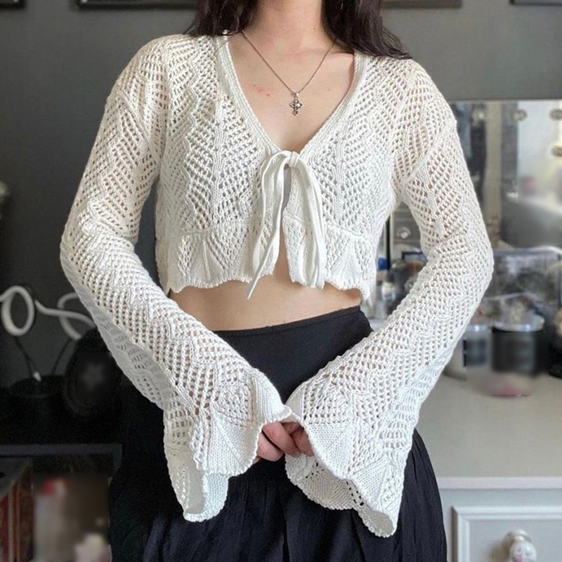 Áo Cardigan Dệt Kim Tay Dài Cổ Chữ V Màu Trơn Thời Trang Cho Nữ