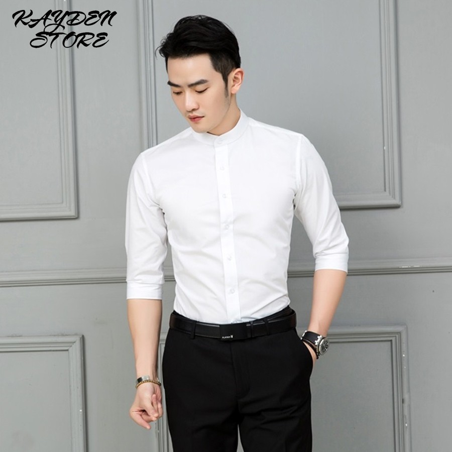 ÁO sơ mi cổ trụ cổ tàu cao cấp form Hàn Quốc KAYDEN