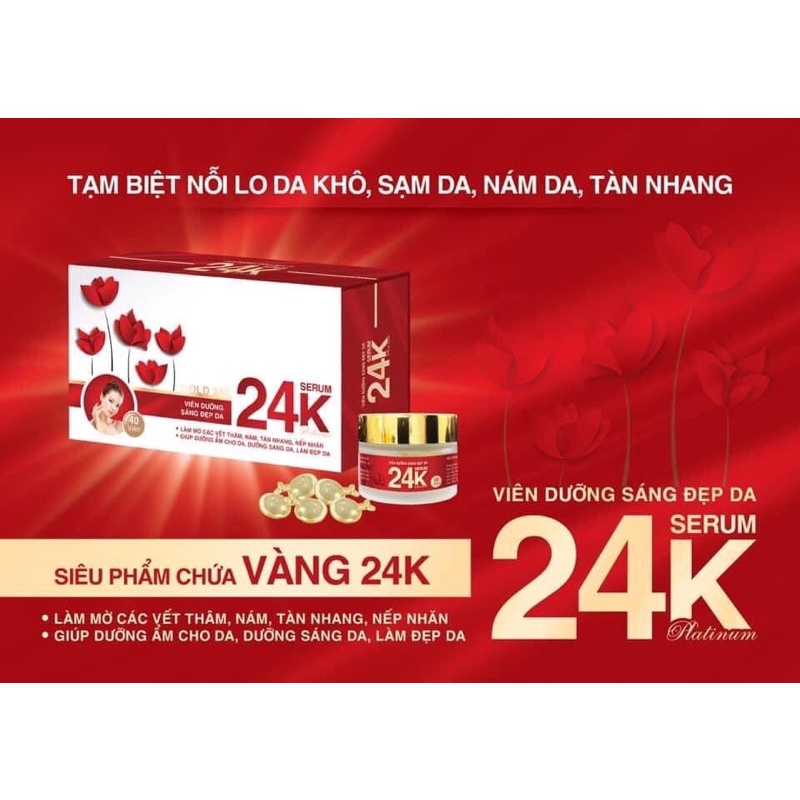 Viên dưỡng sáng đẹp da serum 24k platinum - hộp 20 viên ,hỗ trợ làm mờ các vết thâm nám, tàn nhang, nếp nhăn...