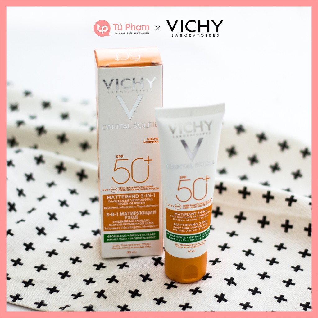 Kem Chống Nắng Vichy Capital Soleil SPF 50+ Matifiant 3-in-1 50ml Xanh