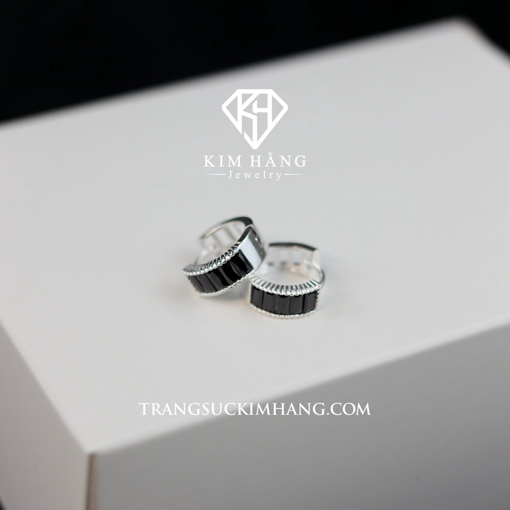 Khuyên Tai BẠC Thiết Kế Đá Baguette ĐEN