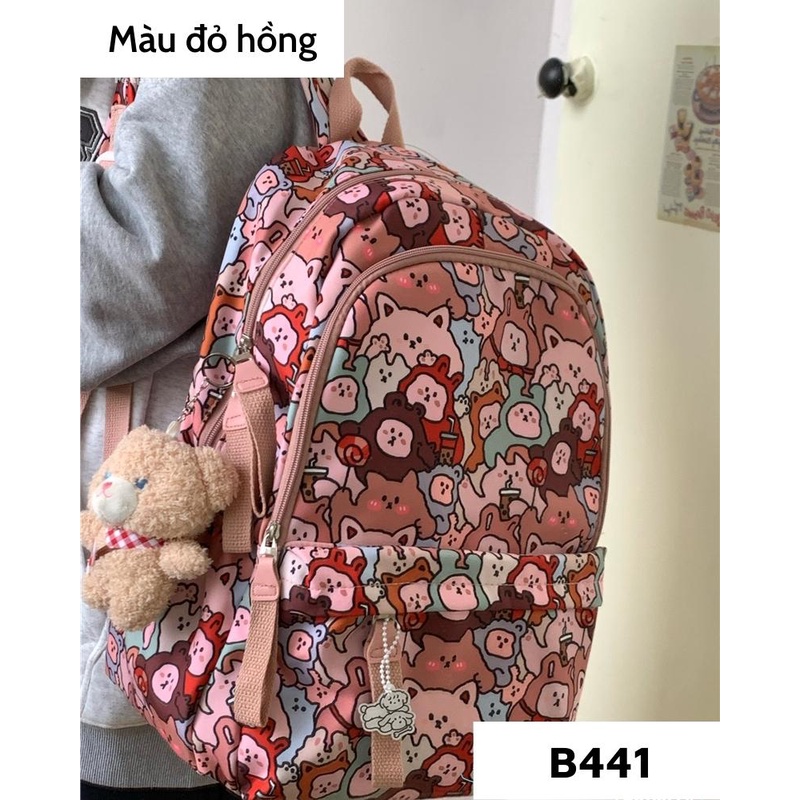 Balo đi học họa tiết mèo, cặp sách nữ học sinh dễ thương cho học sinh cấp 2, cấp 3 B441