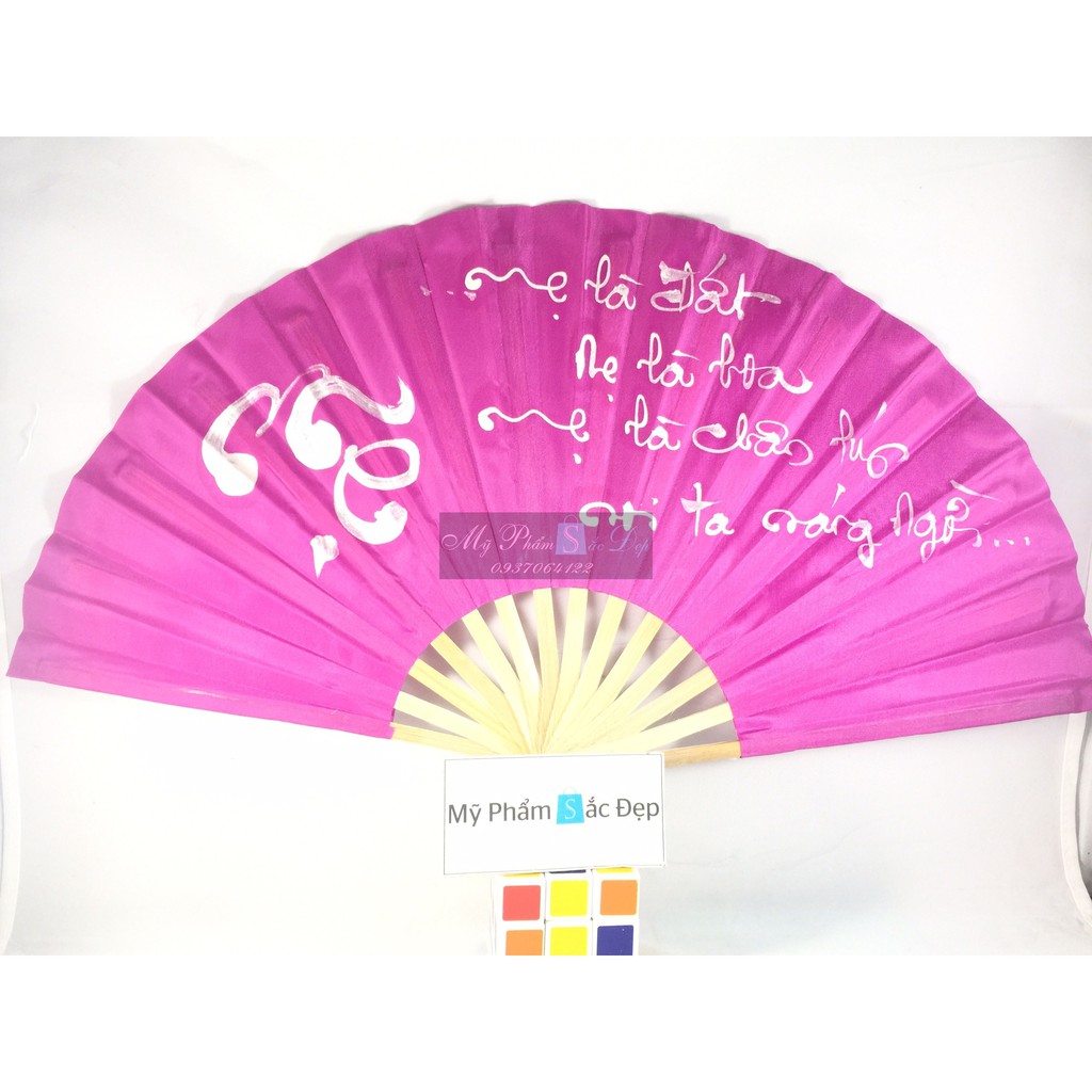 Quạt tay thư pháp lụa loại trung