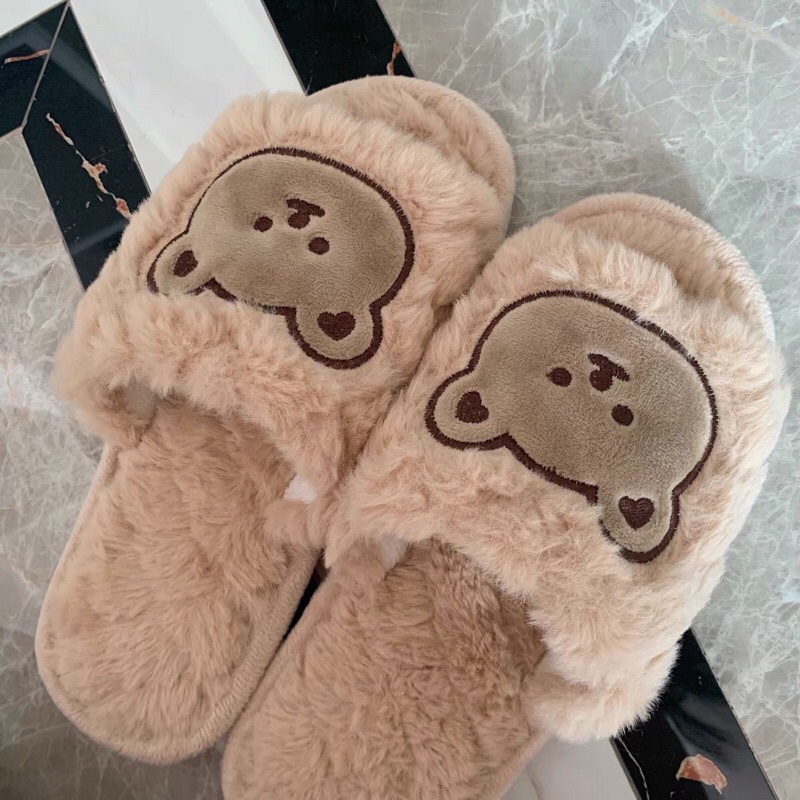 Dép bông lông mềm hình con gấu đi trong nhà kèm ảnh thật