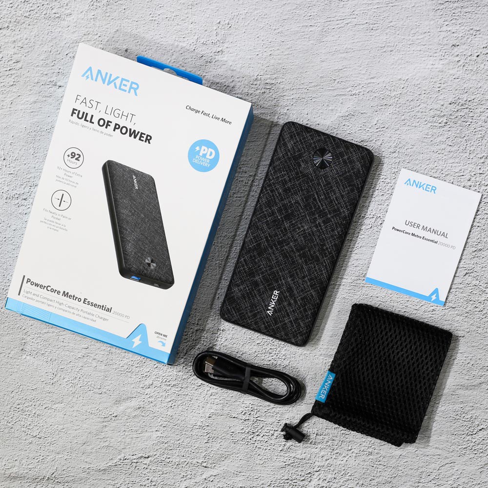 Sạc dự phòng Anker A1281P11 PowerCore Metro Essential 20000mAh PD hỗ trợ sạc nhanh và PD 18W - Hàng chính hãng (Đen)