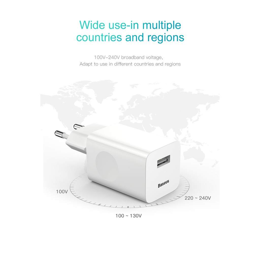 Củ sạc nhanh thần thánh Baseus Tuyệt đối an toàn cho người sử dụng mã Travel Quick Charge 3.0 24W sạc 50% trong 30 phút