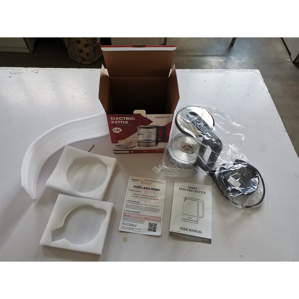 Ấm Bình Đun Nước Siêu Tốc Thủy Tinh Cường Lực , Masuto MS-Citizen18 , dung tích 1,8L , cao cấp , bảo hành 24 tháng
