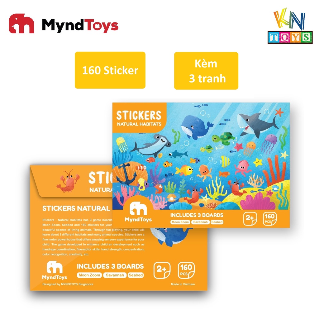 Bộ Miếng Dán Stickers Myndtoys kèm 3 tranh Cho Bé Từ 2 Tuổi