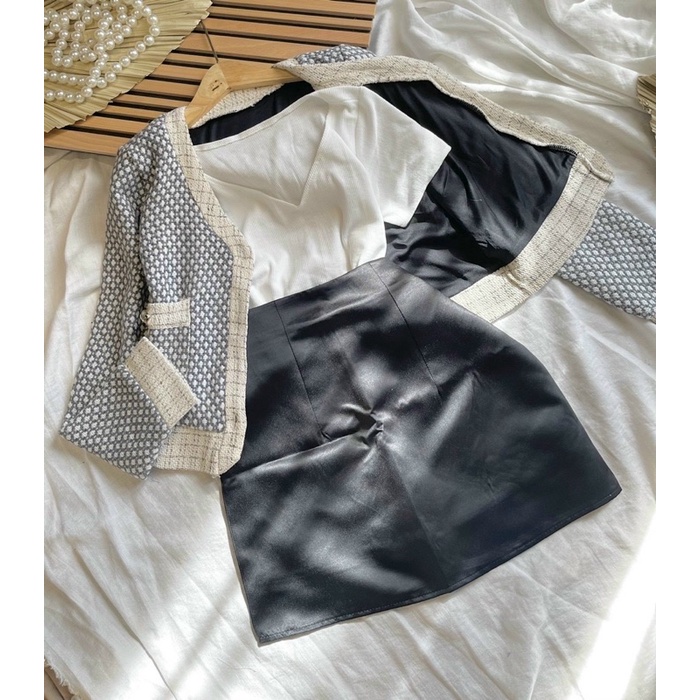 SET 3 MÓN : KHOÁC DẠ VIỀN + ÁO CỔ V + CHÂN VÁY | BigBuy360 - bigbuy360.vn