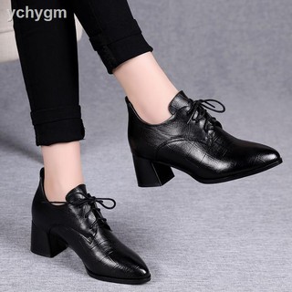 ✵Giày da cao gót mũi nhọn cột dây trẻ trung thanh lịch
