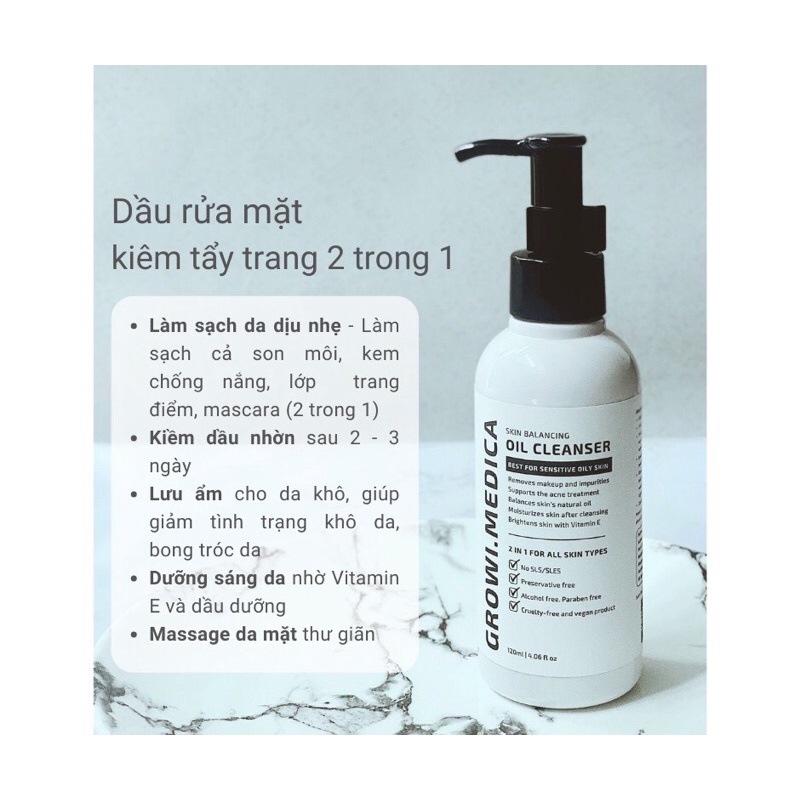 Dầu rửa mặt kiêm tẩy trang 2in1 Growi.Medica Skin Balancing Cleanser 100% Organic,thích hợp da dầu/da dầu mụn 120ml | BigBuy360 - bigbuy360.vn
