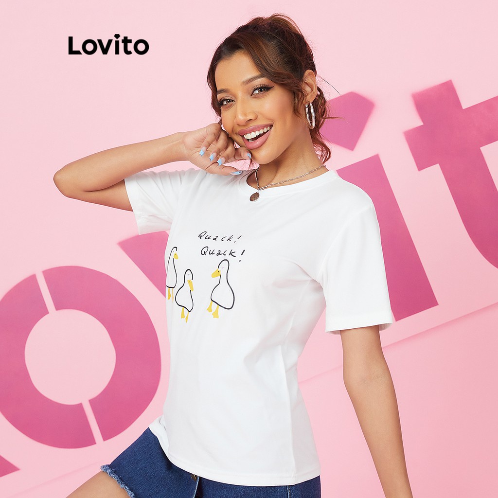 Áo thun Lovito cơ bản in chữ phong cách thường ngày L16X009 (nhiều màu sắc)