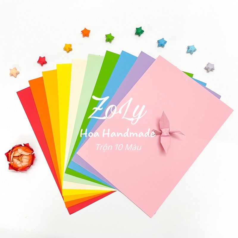 Giấy màu A4 80gsm gấp origami, gấp hạc, gấp sao, tranh xé dán