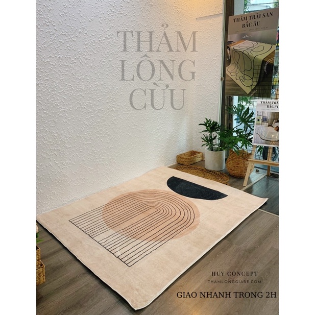 Thảm lông cừu cao Bắc Âu cấp hoạ tiết Chindi hiện đại 1m6x2m3