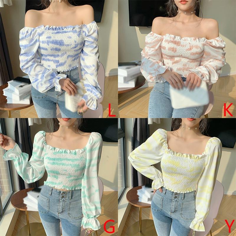 Áo Croptop Tay Dài Cổ Vuông Thiết Kế Dây Đan Chéo Phong Cách Hàn Quốc