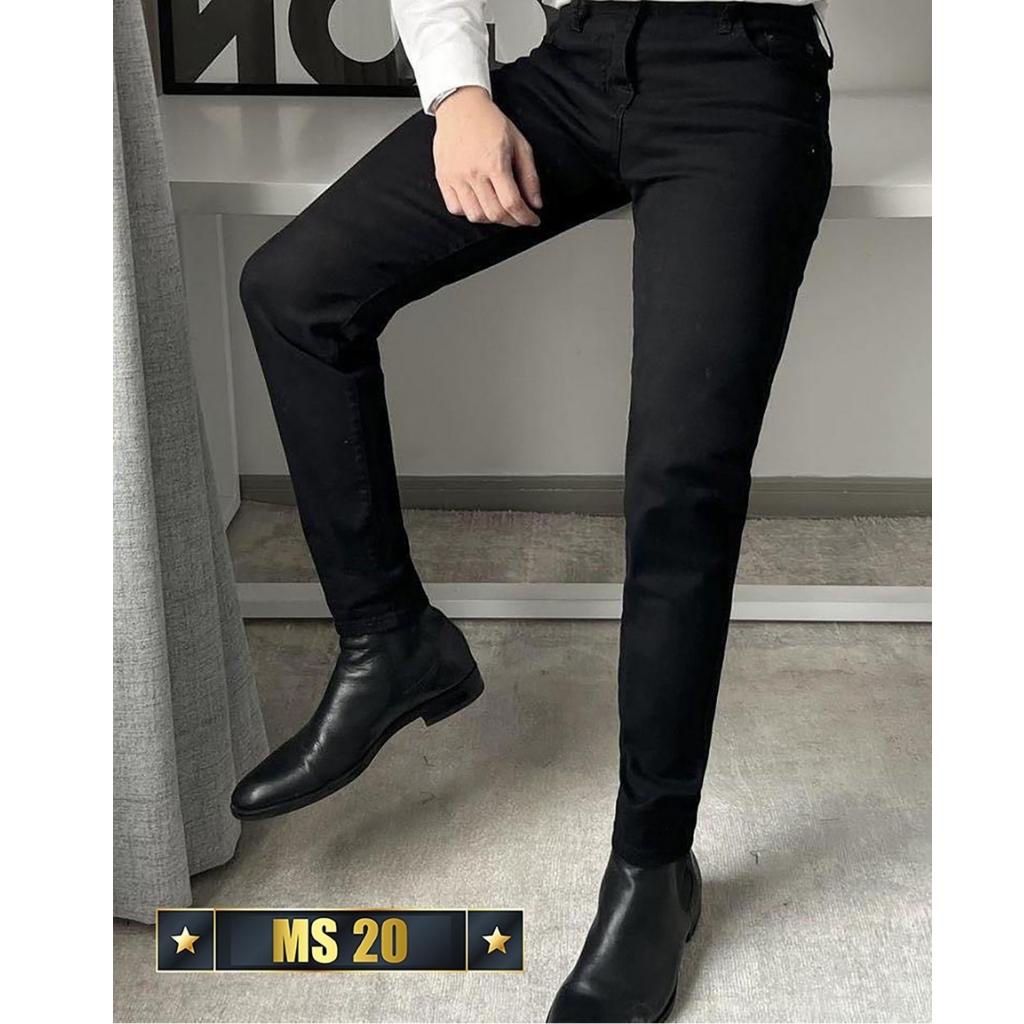Quần jean nam xanh trắng không rách gối chất bò cao cấp co dãn 4 chiều đẹp from dáng rin skinny YuMy JM13