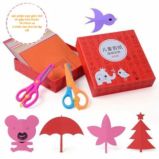 Bộ giấy thủ công cho bé tập cắt hình - có kéo nhựa an toàn