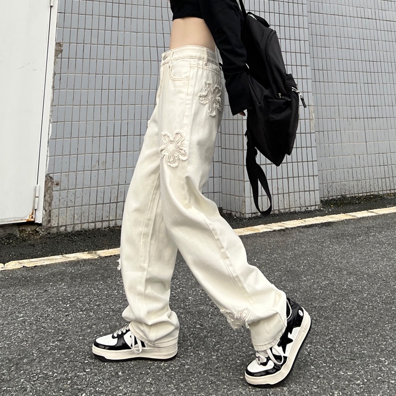 Quần Jeans Nữ Lưng Cao Dáng Rộng Thời Trang Cá Tính