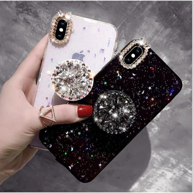 Ốp Lưng Đính Đá Kèm Pop  Cao Cấp