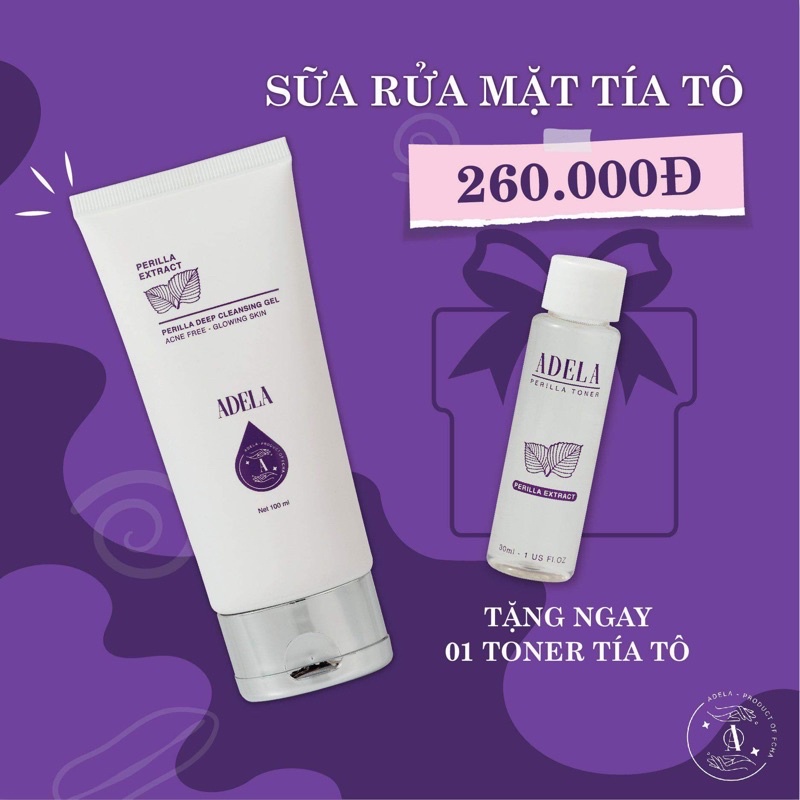 sữa rửa mặt chiết xuất từ lá tía tô Adela (tặng toner)