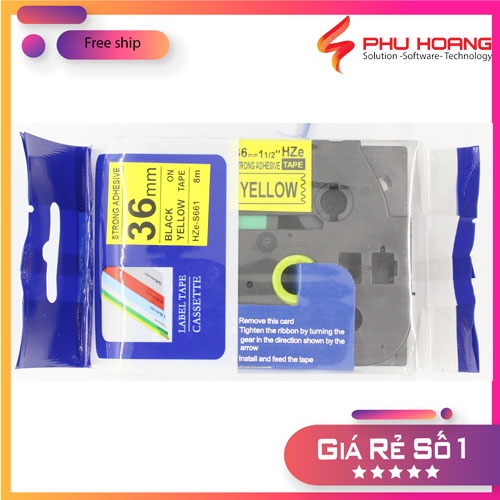 Băng nhãn Brother Nhãn in Hze-S661 , 36mm*8m, chữ đen nền vàng, Black on Yellow, siêu dính