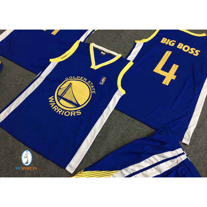 Bộ Quần Áo Bóng Rổ Trẻ Em WARRIORS Màu Xanh - Vicsportvn