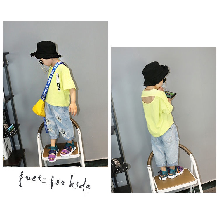 Quần Jean rách Dài 7 phân cho bé trai bé gái Dáng Rộng Vải Mỏng Thời Trang Mùa Hè,Quần Jean cho bé trai và bé gái mặc siêu xinh