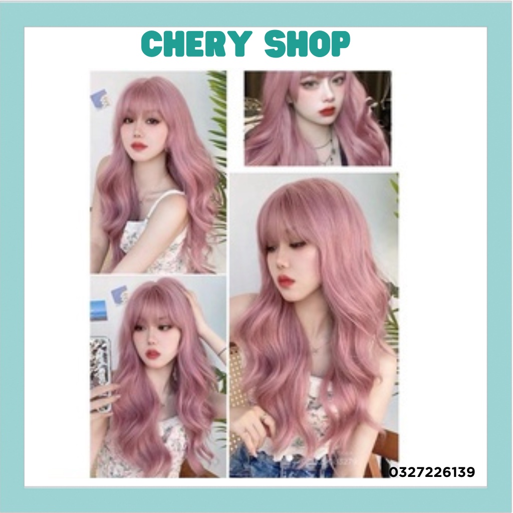 Tóc giả nữ nguyên đầu xoăn bồng bềnh hồng baby tặng kèm lưới trùm wig cao cấp mã BHT058
