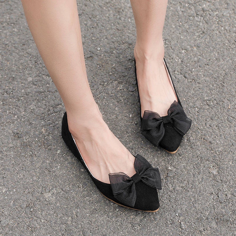 Giầy lười Giày Búp Bê Đế Bằng Mũi Nhọn Đính Nơ Thời Trang Mùa Hè
