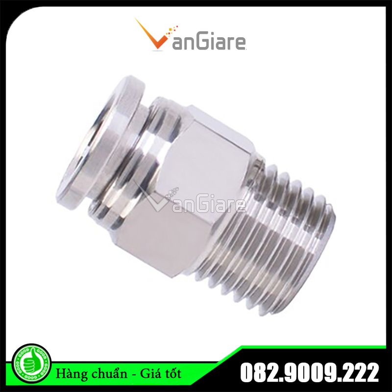 Nối nhanh khí nén ren ngoài PC inox cho ống hơi PU PA PE PVC phi 4mm 6mm 8mm 10mm 12mm 14mm 16mm