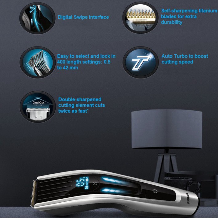 Sản Phẩm Tông đơ cắt tóc cao cấp thương hiệu Philips HC9450/15. Đầu cắt lưỡi Titanium, tích hợp nhiều cỡ dưỡng. Bảo hành