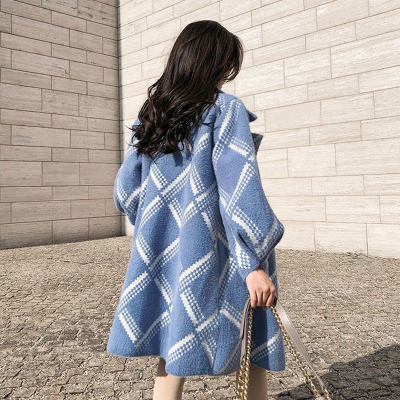 Áo Khoác Cardigan Lông Cừu Dày Dáng Rộng Họa Tiết Kẻ Sọc Thời Trang Thu Đông 2022 Phong Cách Hàn Quốc Mới