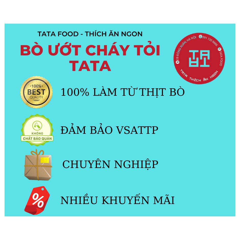 THỊT BÒ KHÔ ƯỚT TỎI - BÒ GÂN ƯỚT TỎI - TATA FOOD - GÓI 100g | BigBuy360 - bigbuy360.vn
