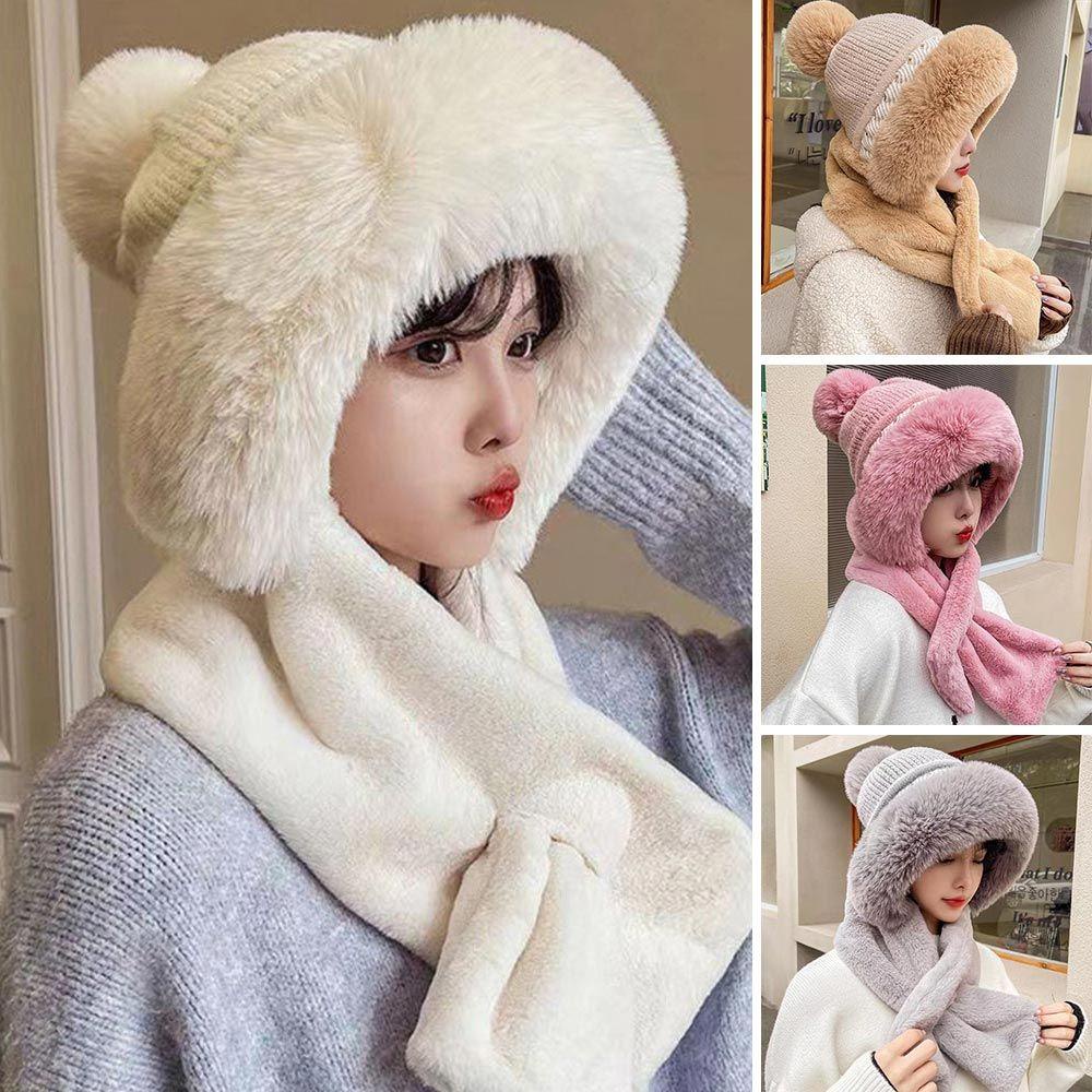 Mũ Lông Kèm Khăn Choàng Cổ 2 Trong 1 Thời Trang Mùa Đông Dành Cho Nữ