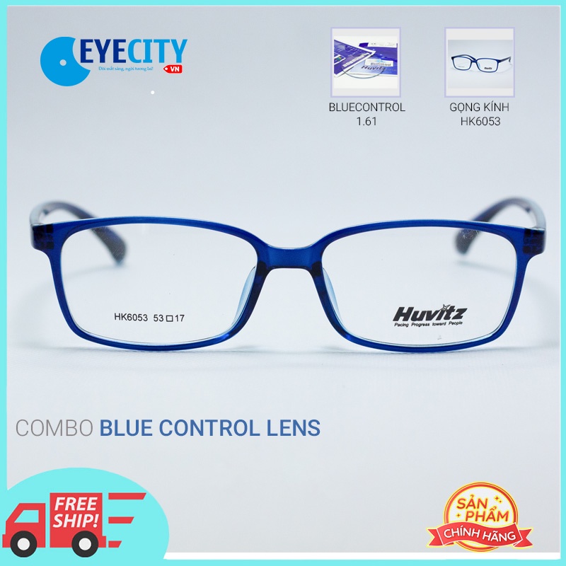 Combo Kính chống ánh sáng xanh cao cấp Huvitz BlueControl chiết suất 1.61 với Gọng Kính Cận Hàn Quốc