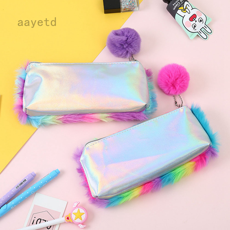 Korean Kawaii Penal Cute Plush School Pencil Case Rainbow Pencilcase for Girls Large Big Pen Bag Stationery Pouch Box Supplie