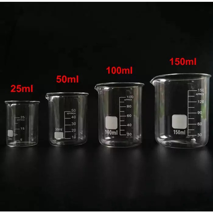 Cốc thủy tinh chịu nhiệt có mỏ thể tích 100ml - 150ml - 250ml