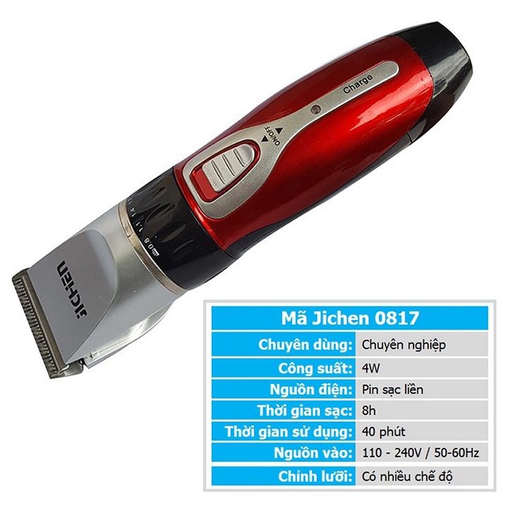 Tông Đơ Cắt Tóc Jichen 0817 Tặng Kèm 2 Kéo Cắt Tỉa Và 1 Lấy Ráy Tai Có Đèn - Bảo Hành 12 Tháng