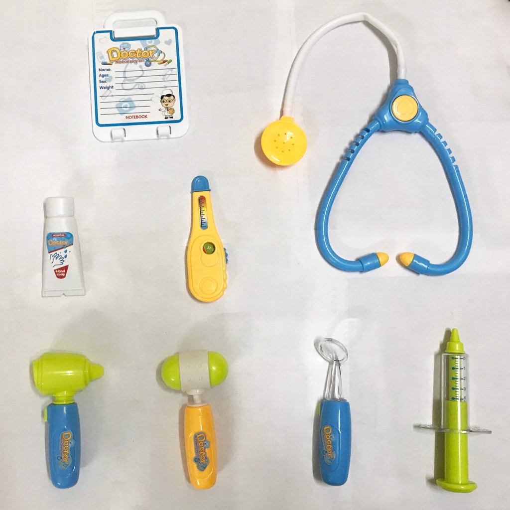 Bộ đồ chơi bác sĩ trẻ em - Màu xanh có đèn báo - Không âm thanh (Quai xách tròn) - DUKA 660-26
