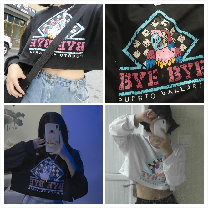 Áo Thun Tay Dài Dáng Rộng Họa Tiết Hoạt Hình Phong Cách Hàn Quốc