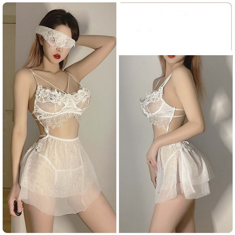 Váy Ngủ Ren Mỏng Manh Chéo V Họa Tiết Gợi Cảm