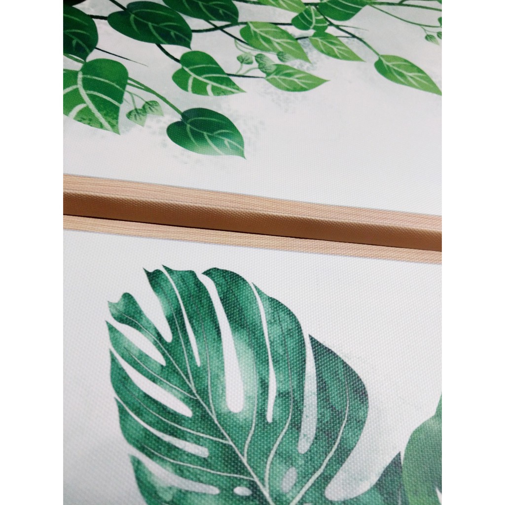Bộ 3 tranh treo tường trên nền canvas lá cây xanh tươi mát TP0139SS