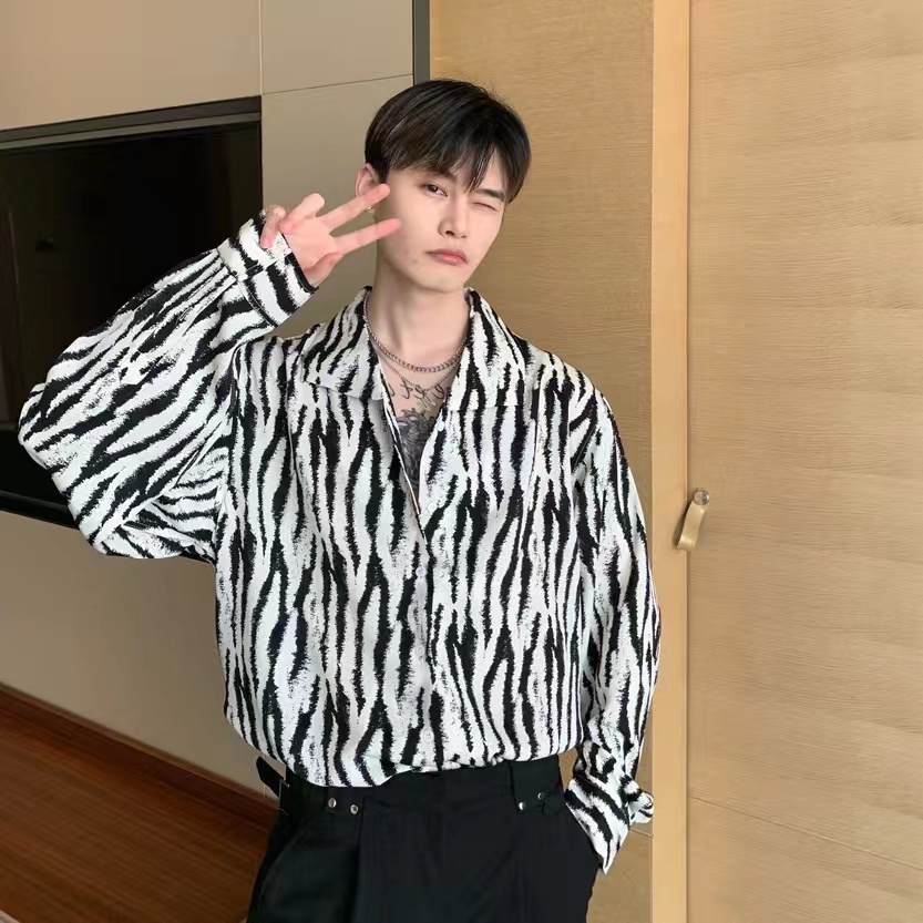 Áo Sơ Mi Tay Dài Họa Tiết Ngựa Vằn Thời Trang Cho Nam