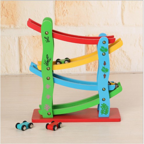 Đồ chơi xe ô tô cầu trượt 4 tầng kèm 4 xe con bằng gỗ - đồ chơi gỗ thông minh an toàn cho bé giúp phát triển trí tuệ