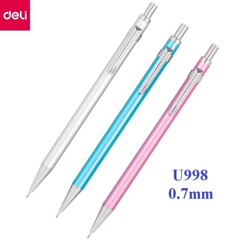 Bút chì kim có tẩy Deli U998 ngòi chì 0.7mm 7004 / Bút chì kim kỹ thuật vỏ kim loại