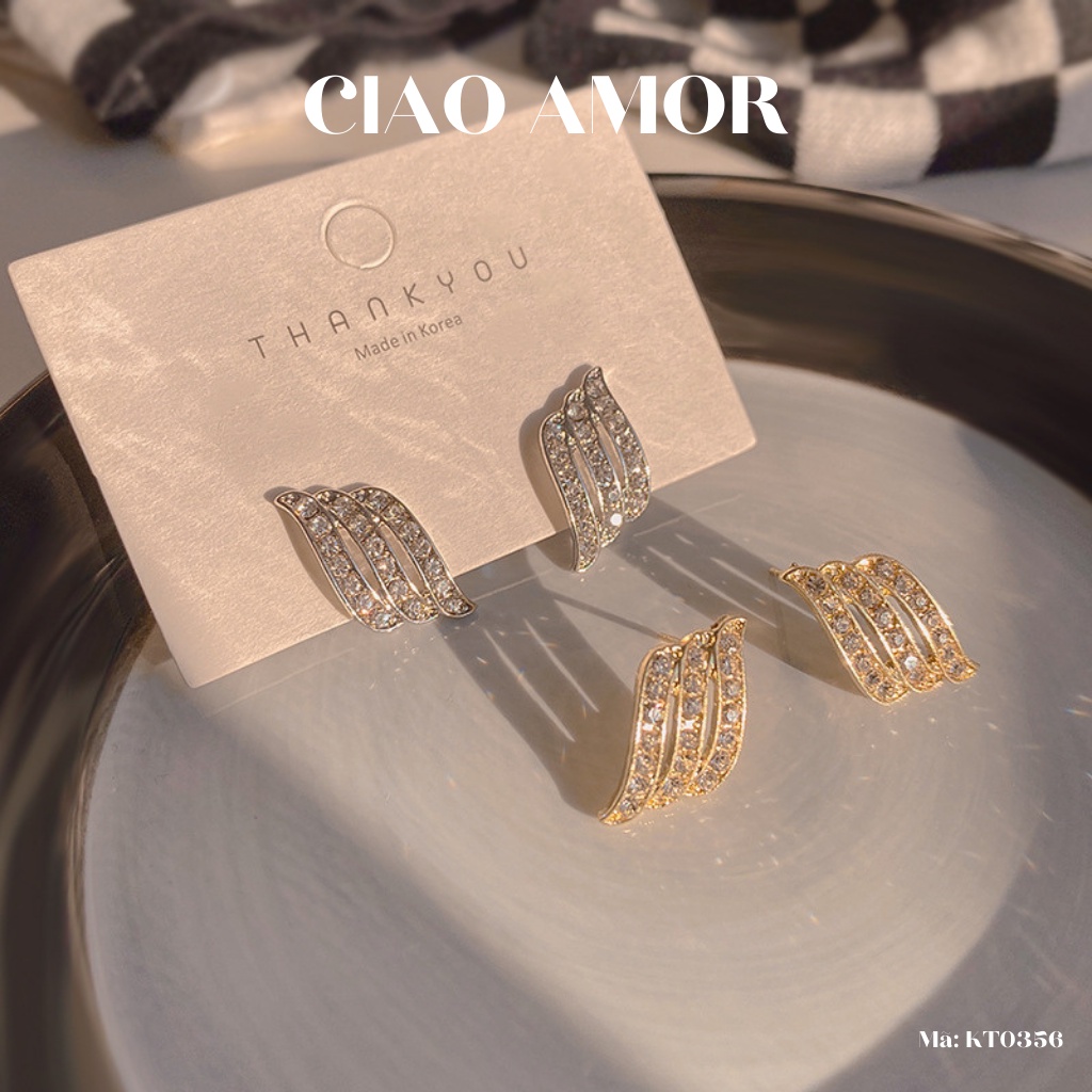 Khuyên tai nữ, Bông tai nữ bạc 925 thanh lịch cánh 3 sóng lượn Trang sức Ciao Amor - KT0356